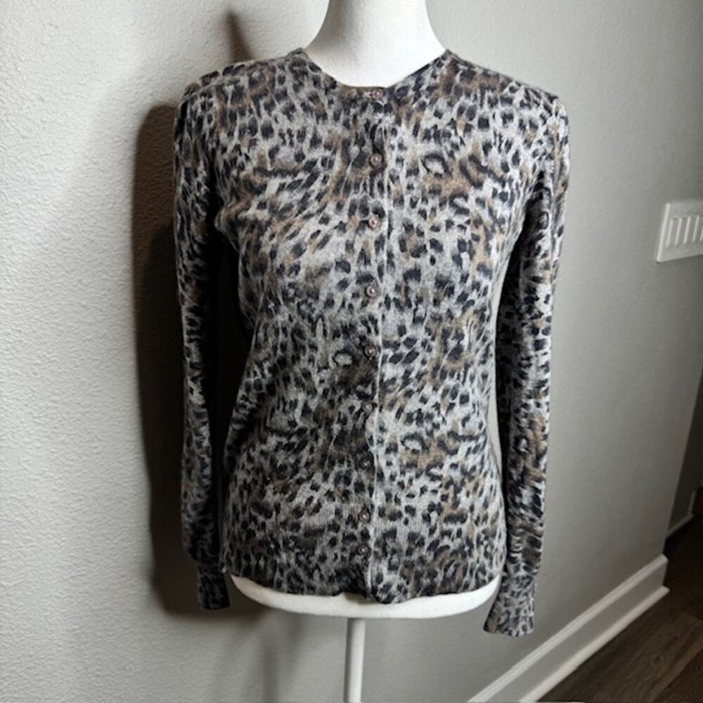 Peck & Peck Silk Cashmere Cardigan Sz Medium Animal Print
